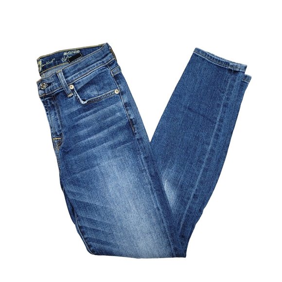 7 for all mankind the ankle skinny distressed denim blue jeans high rise size 26 - Picture 4 of 9